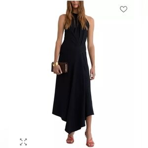 Reiss Black Maeve Drape Detail Occasion Midi Dress 4 $325